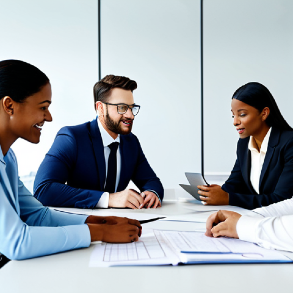 ** A diverse team collaborating on a project in a modern, brightly lit office. Everyone is fully clothed in professional business attire. The atmosphere is positive and productive. safe for work, appropriate content, perfect anatomy, natural proportions, professional, modest.

**