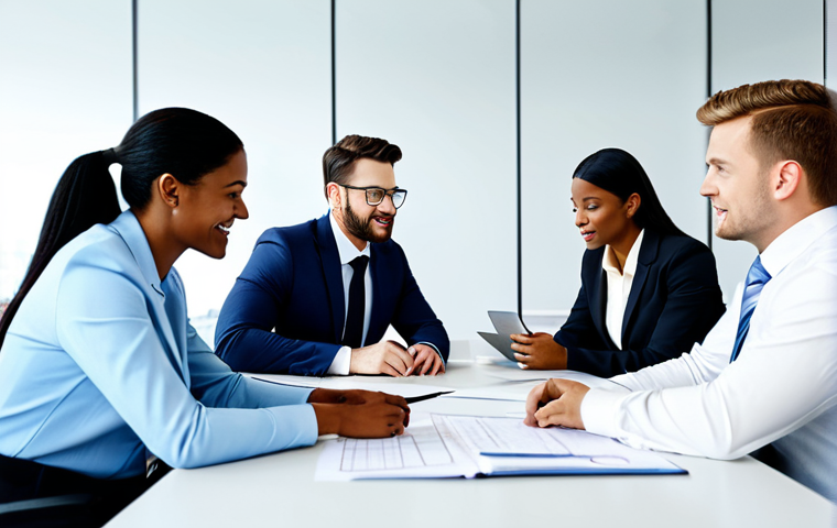 ** A diverse team collaborating on a project in a modern, brightly lit office. Everyone is fully clothed in professional business attire. The atmosphere is positive and productive. safe for work, appropriate content, perfect anatomy, natural proportions, professional, modest.

**