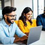 커리어 다변화의 성공을 위한 커뮤니티 활용법 - **Prompt:** A vibrant and diverse group of male and female professionals, ranging in age from their ...