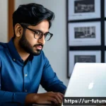 기술 변화에 따른 경력 조정 방법 - A professional South Asian man in his early 30s, wearing smart casual attire and glasses, attentivel...